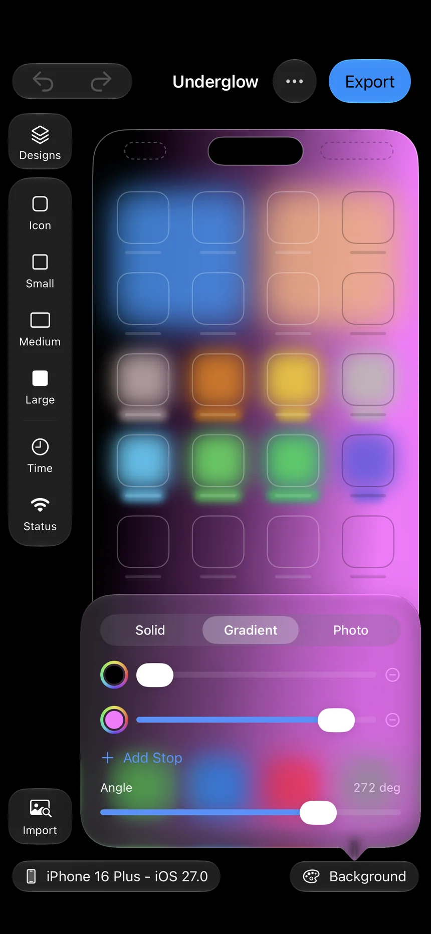Background options: solid, gradient or photo